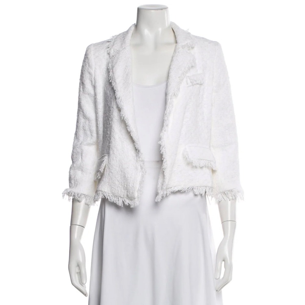 Milly White Tweed Fringe Summer Blazer Jacket Cotton Size 0
